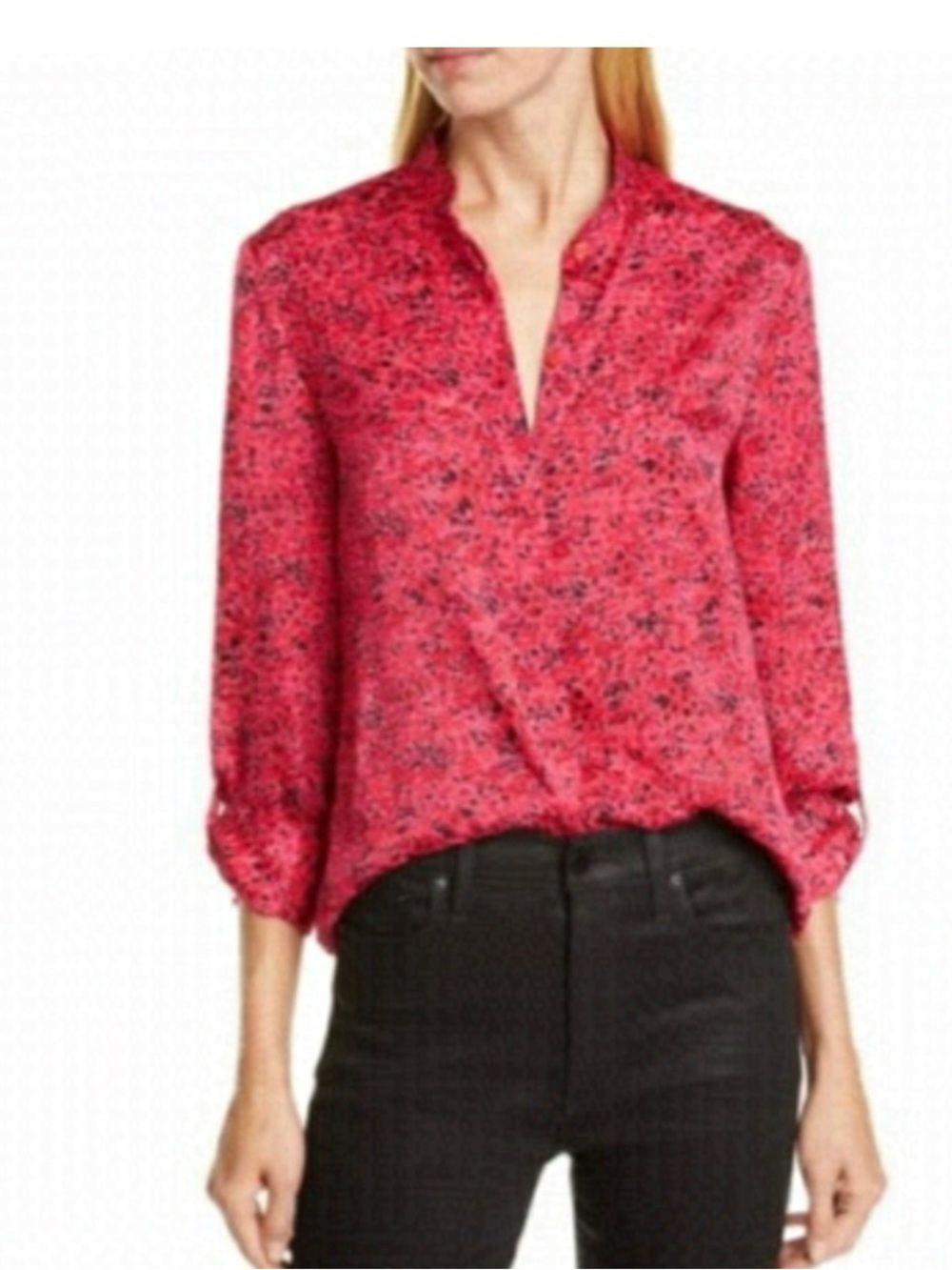 Alice + Olivia Pink Floral V-Neck Blouse